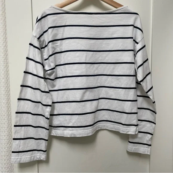 Faherty Shirt Women’s Size Small White Blue Rugby Striped Coastal 100% Cotton - Picture 6 of 6
